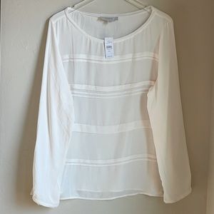 LOFT | Mixed Media Pleated- Front Blouse / Top